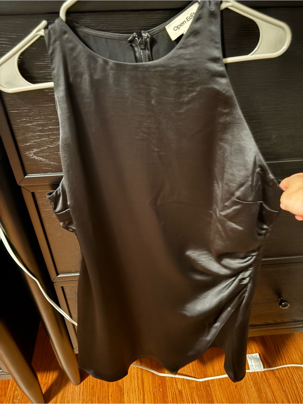 Open Edit Black Satin Halter Dress